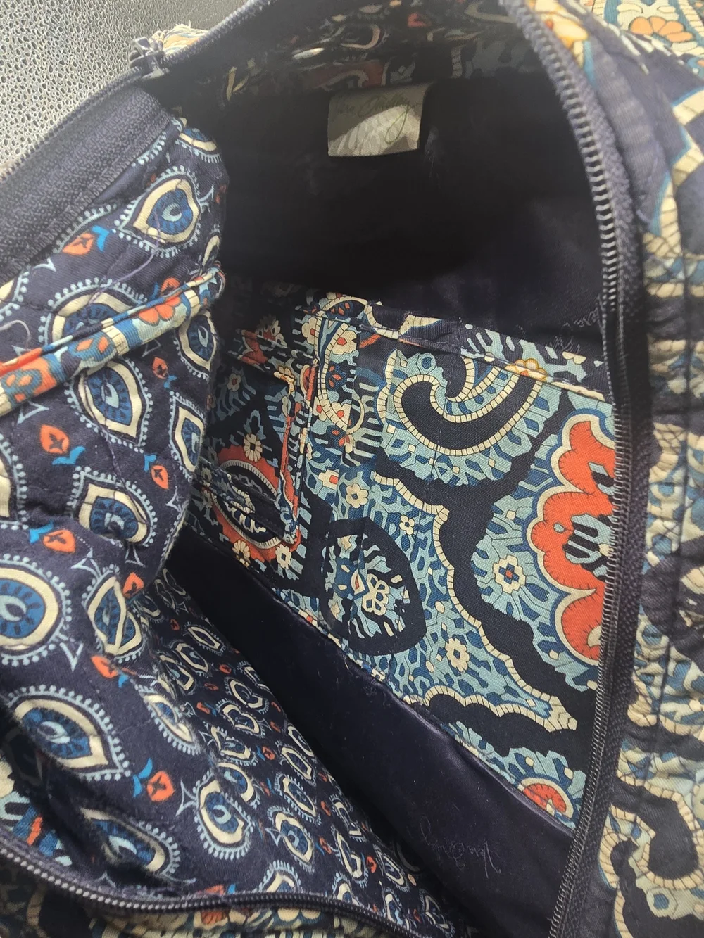 Vera Bradley Quilted Paisley Navy and Coral Backpack